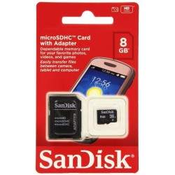 Memoria MicroSD SanDisk de 8GB Clase 4 + Adaptador SD