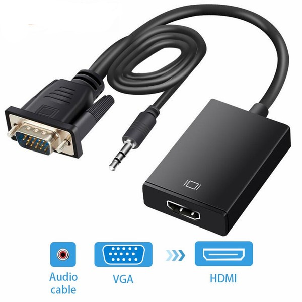 Guamar Convertidor de adaptador HDMI a VGA con cable de audio de 0.138 in,  convertidor HDMI a VGA 4K macho a hembra, conector chapado en oro para